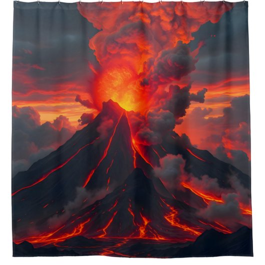 Inferno Summit – Vulkanisch Fantasielandschap Douc Douchegordijn (Voorkant)