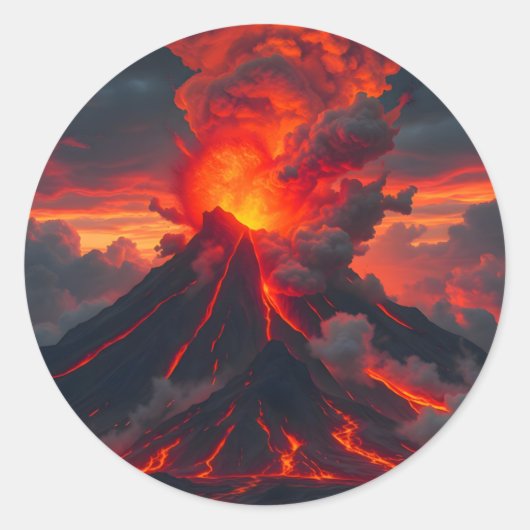 Inferno Summit – Vulkanisch Fantasielandschap  Ronde Sticker (Voorkant)