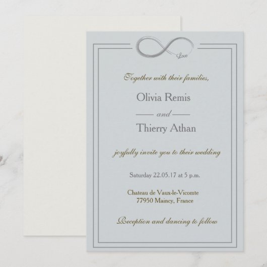 Infinebord uniek lichtblauw goudgrijs huwelijk kaart (Voorkant / Achterkant)