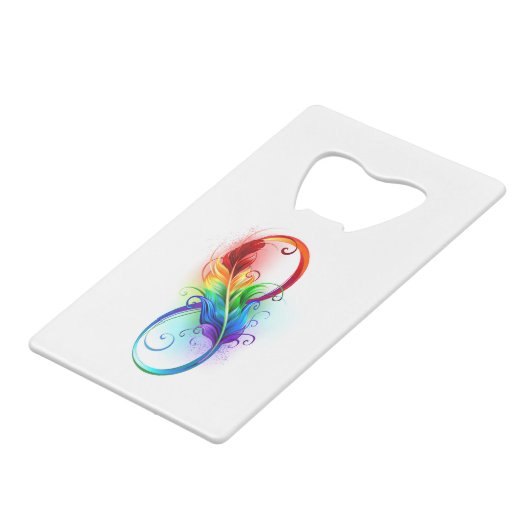 Infineensymbool met regenboogvanger creditkaart flessenopener (Voorkant Gekanteld)