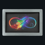 Infineensymbool met regenboogvanger gesp<br><div class="desc">Kunstmatig getekend ineiniteitssymbool met prachtige regenboogveren op witte achtergrond. Tattoo stijl.</div>