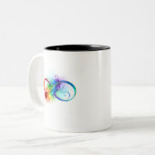 Infineensymbool met regenboogvanger tweekleurige koffiemok (Voorkant links)