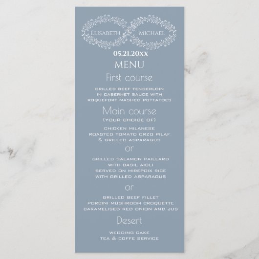 Infineste stoffige blauwe botanische romantische e menu (Voorkant)