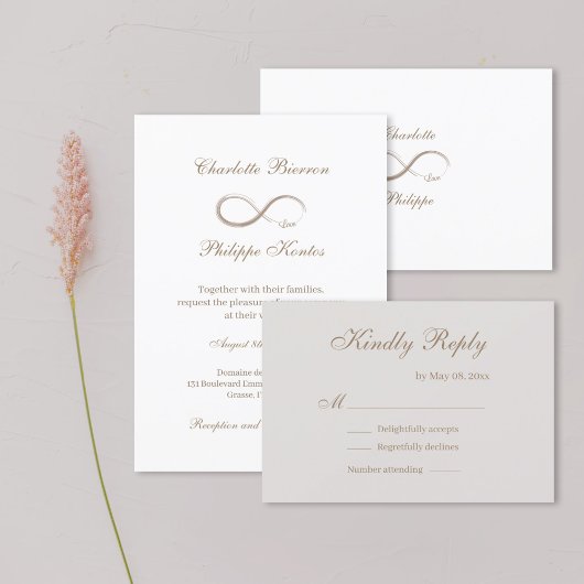 Infinesymbool Gold White Grey bruiloft RSVP Kaart