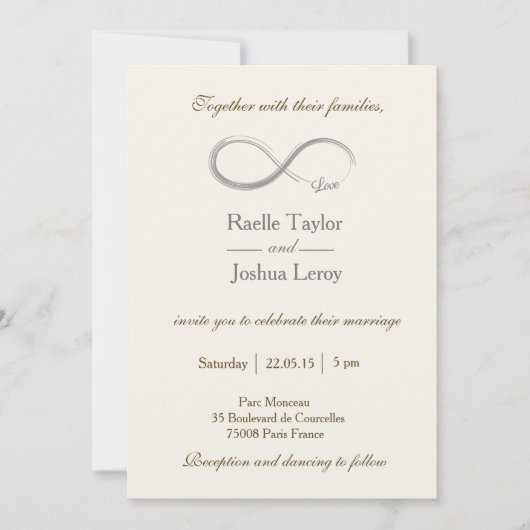 Infineteken iory white grijs bruiloft uitnodiging (Voorkant)
