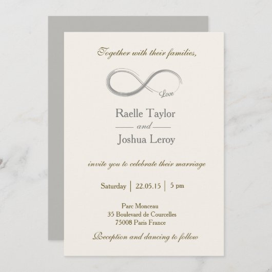 Infineteken iory white grijs bruiloft uitnodiging (Voorkant / Achterkant)