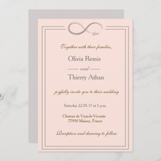 Infineteken unieke koraalroze goudgrijze bruiloft kaart (Voorkant / Achterkant)