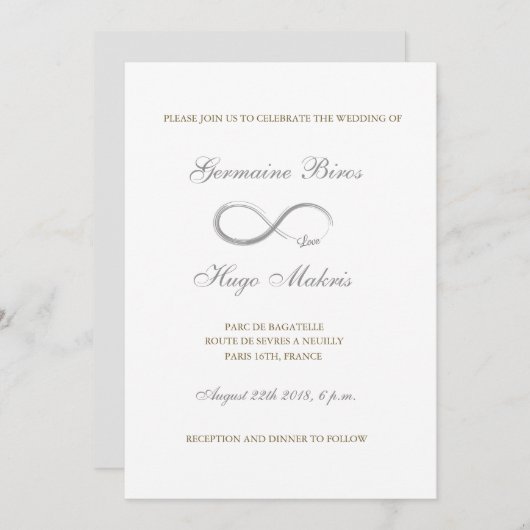 Infineteken wit grijs goudbruine bruiloft kaart (Voorkant / Achterkant)