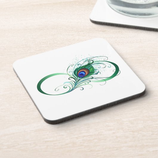 Infiniteitssymbool met Peacockdoether Bier Onderzetter (Linkerzijde)