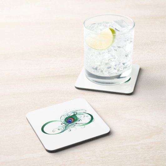 Infiniteitssymbool met Peacockdoether Bier Onderzetter (Rechterzijde)