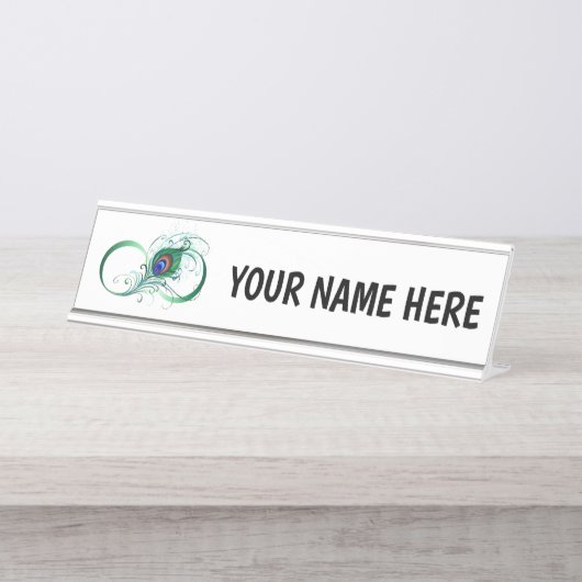 Infiniteitssymbool met Peacockdoether Bureau Naambordje (Voorkant)