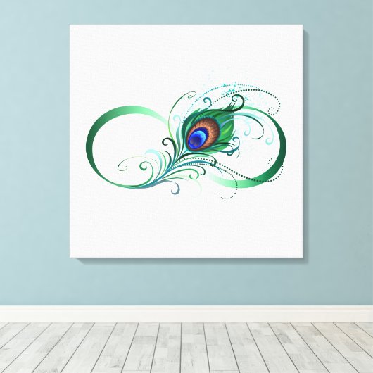 Infiniteitssymbool met Peacockdoether Canvas Afdruk (Insitu (Houten vloer))