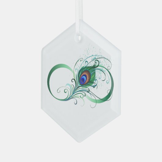 Infiniteitssymbool met Peacockdoether Glas Ornament (Voorkant links)