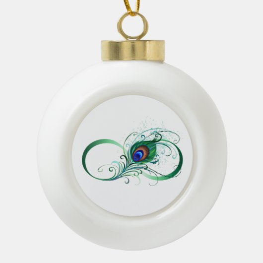 Infiniteitssymbool met Peacockdoether Keramische Bal Ornament (Voorkant)