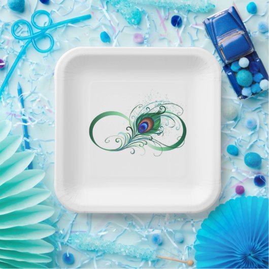 Infiniteitssymbool met Peacockdoether Papieren Bordje (Feest)