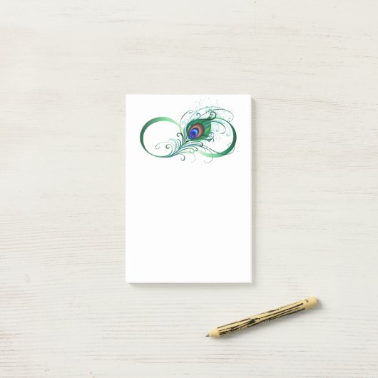 Infiniteitssymbool met Peacockdoether Post-it® Notes (Op bureau)