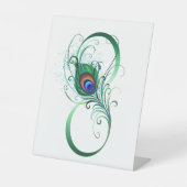 Infiniteitssymbool met Peacockdoether Reclamebord Met Voetstuk (Voorkant)