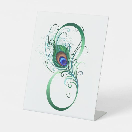 Infiniteitssymbool met Peacockdoether Reclamebord Met Voetstuk (Voorkant)