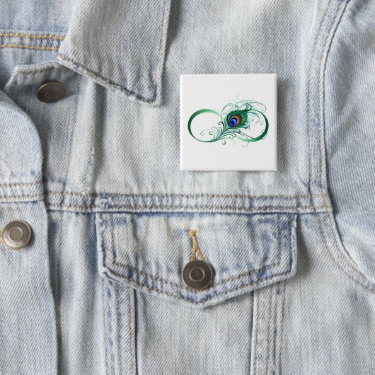 Infiniteitssymbool met Peacockdoether Vierkante Button 5,1 Cm (In situ)