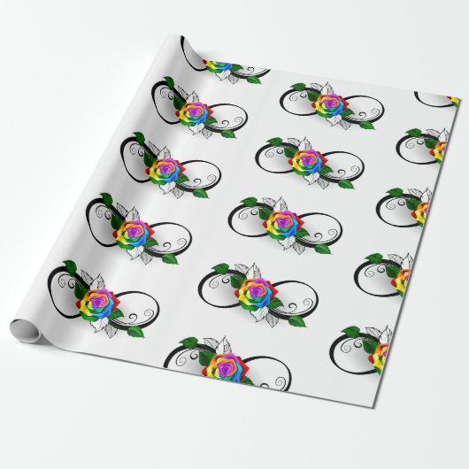 Infiniteitssymbool met regenboogRoos Cadeaupapier (Uitgerold)