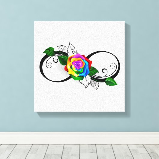 Infiniteitssymbool met regenboogRoos Canvas Afdruk (Insitu (Houten vloer))