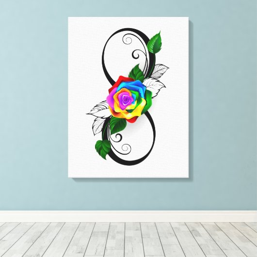 Infiniteitssymbool met regenboogRoos Canvas Afdruk (Insitu (Houten vloer))