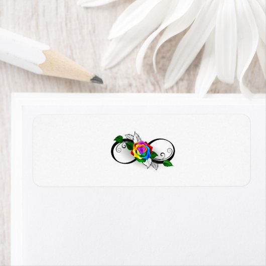 Infiniteitssymbool met regenboogRoos Etiket (Insitu)