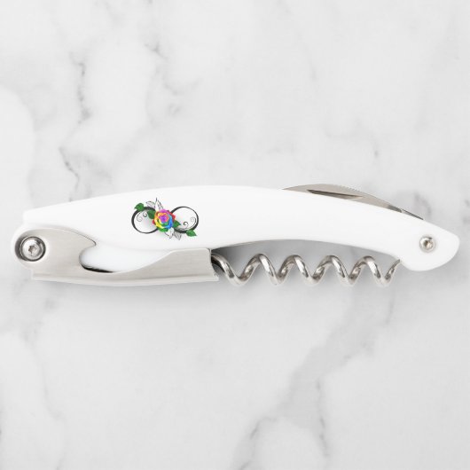 Infiniteitssymbool met regenboogRoos Kurkentrekker (Voorkant)