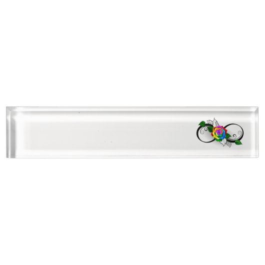 Infiniteitssymbool met regenboogRoos Naambordje (Voorkant)