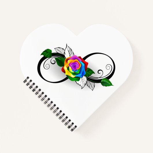 Infiniteitssymbool met regenboogRoos Notitieboek (Voorkant)
