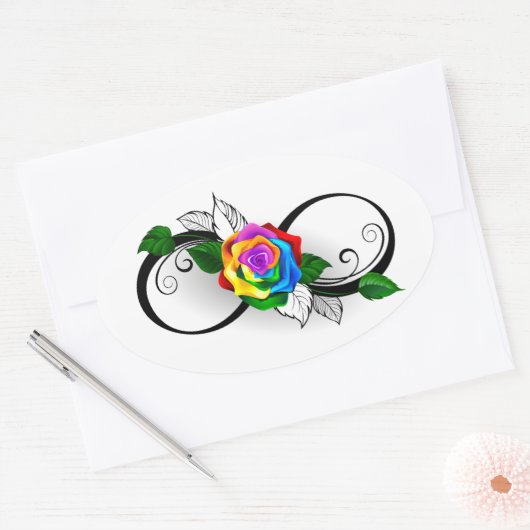 Infiniteitssymbool met regenboogRoos Ovale Sticker (Envelop)