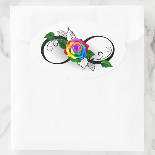Infiniteitssymbool met regenboogRoos Ovale Sticker (Tas)