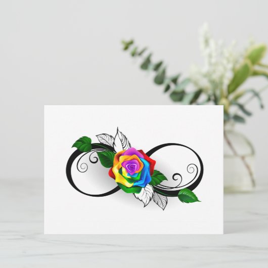 Infiniteitssymbool met regenboogRoos Save The Date (Staand voorkant)