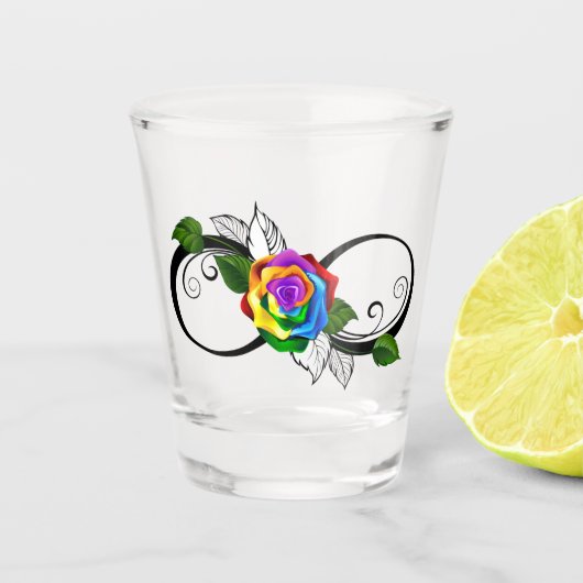 Infiniteitssymbool met regenboogRoos Shot Glas (Voorkant)