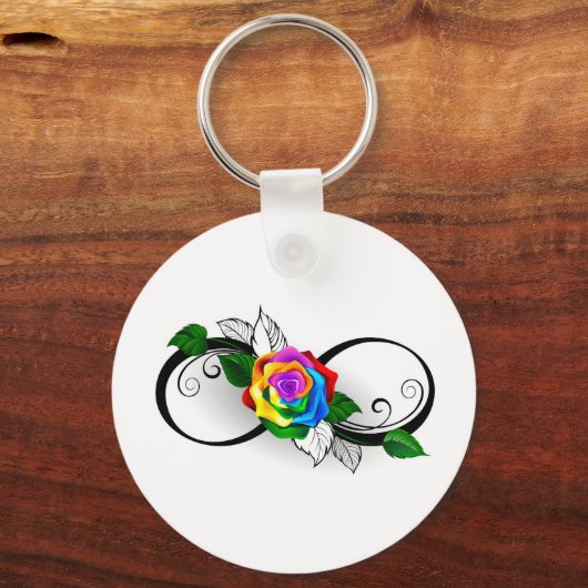 Infiniteitssymbool met regenboogRoos Sleutelhanger (Voorkant)