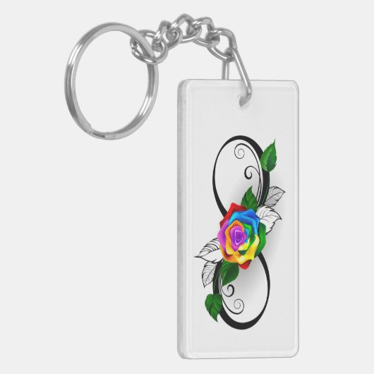 Infiniteitssymbool met regenboogRoos Sleutelhanger (Voorkant Links)
