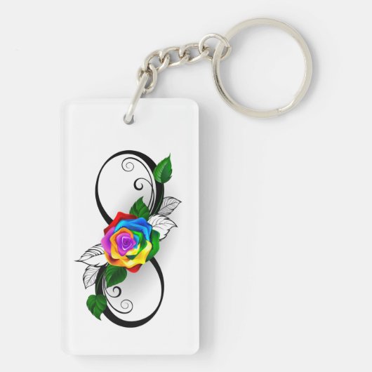 Infiniteitssymbool met regenboogRoos Sleutelhanger (achterkant)