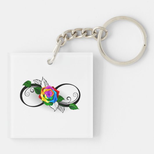 Infiniteitssymbool met regenboogRoos Sleutelhanger (Achterkant)