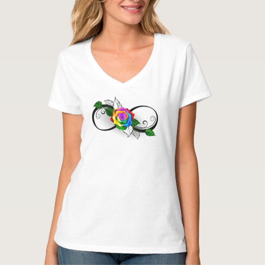Infiniteitssymbool met regenboogRoos T-shirt (Voorkant)