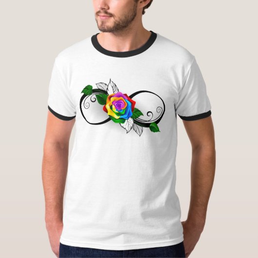 Infiniteitssymbool met regenboogRoos T-shirt (Voorkant)