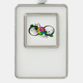 Infiniteitssymbool met regenboogRoos Verzilverd Omlijst Ornament (Voorkant)
