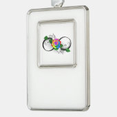 Infiniteitssymbool met regenboogRoos Verzilverd Omlijst Ornament (Links)