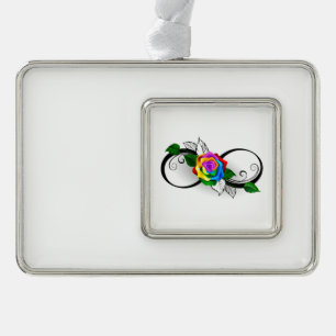 Infiniteitssymbool met regenboogRoos Verzilverd Omlijst Ornament