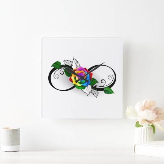 Infiniteitssymbool met regenboogRoos Vierkante Klok (Huis)