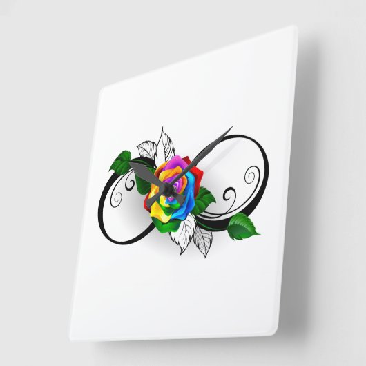 Infiniteitssymbool met regenboogRoos Vierkante Klok (Hoek)
