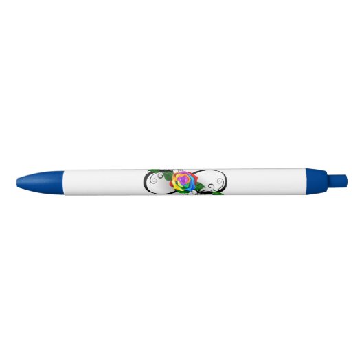 Infiniteitssymbool met regenboogRoos Zwarte Inkt Pen (Voorkant)