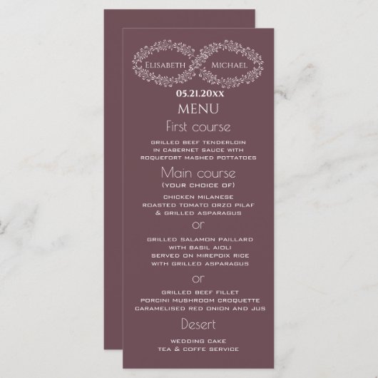 Infinity bogundy botanical romantic elegant menu (Voorkant / Achterkant)