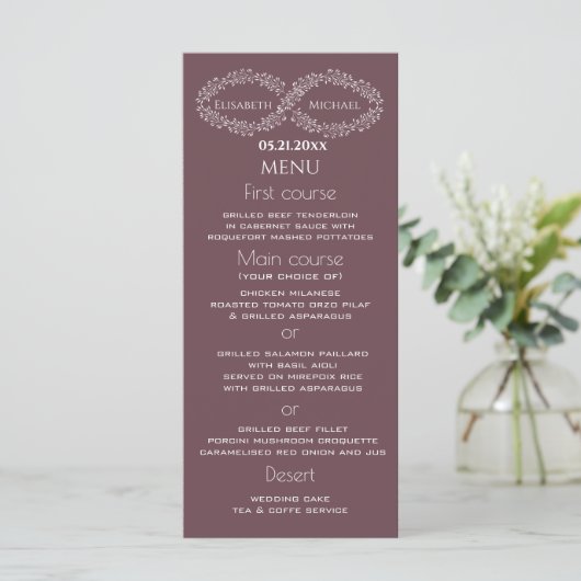 Infinity bogundy botanical romantic elegant menu (Staand voorkant)