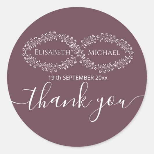 Infinity bogundy botanical romantic elegant ronde sticker (Voorkant)