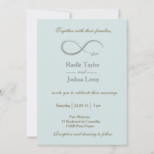 Infinity bord blue grijy taupe bruiloft kaart (Voorkant)